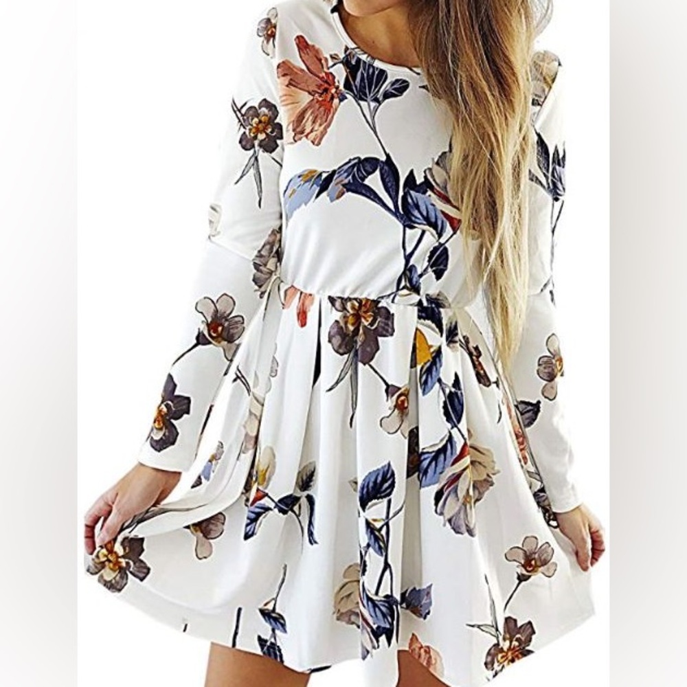 Angashion Floral Long Sleeve Dress Small
